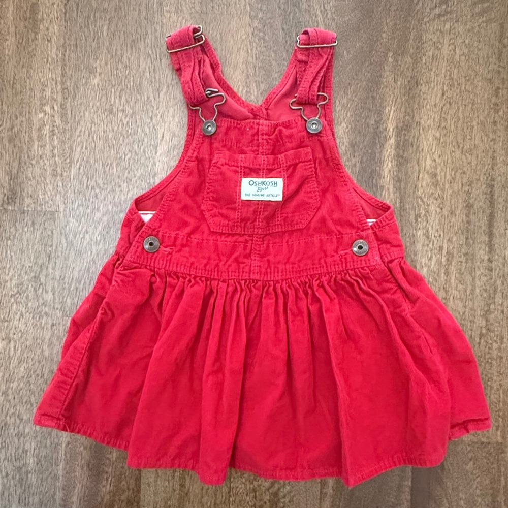 OshKosh Bgosh Red Corduroy Jumper Dress Baby Girls 18M Overall Skirt